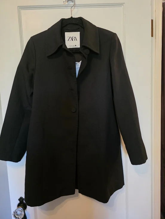 ZARA Black Short Masculine Twill Coat Jacket 0518/164 Small - Picture 2 of 8